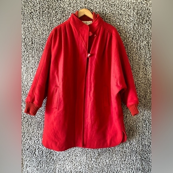 Maggie T Womens Coat Size M Red Wool Boucle Swing High Neck Long Sleeve - Picture 5 of 8